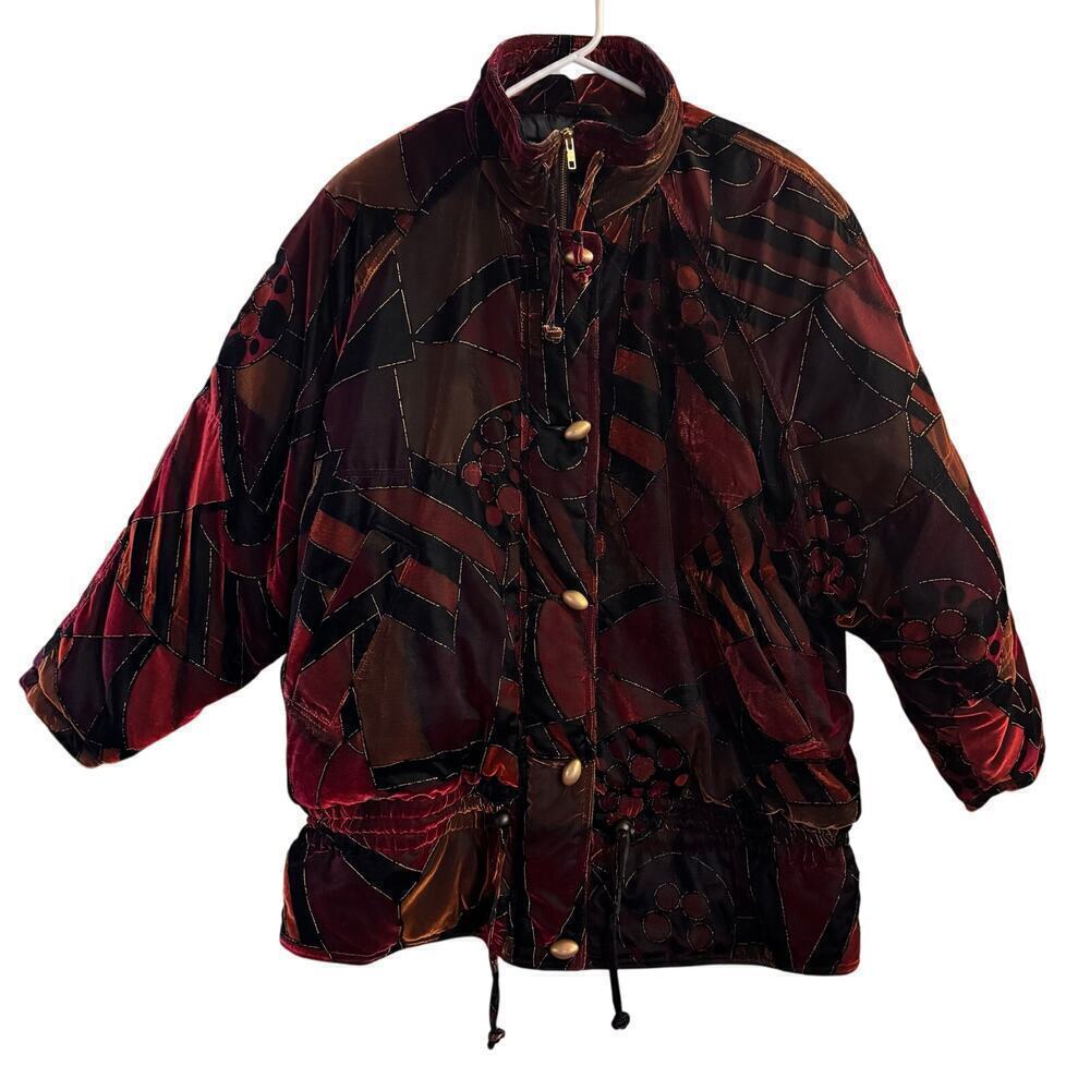 Vintage Mulberry Street insulated Jacket  Coat jewel tone velvet burnout Medium